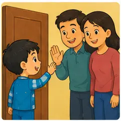 Child saying good night to parents