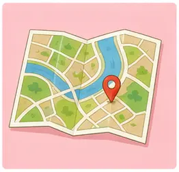Map showing roads and places