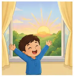 Morning routine illustration for daily life vocabulary for kids