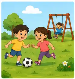 Children playing outside in the open air