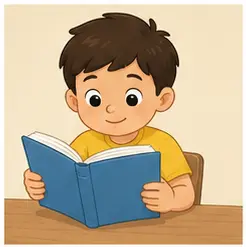 Child reading a book for school action vocabulary for kids