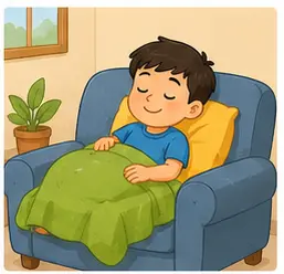 Child resting comfortably at home