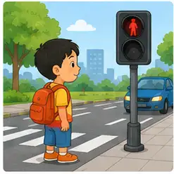 Child following road safety rules