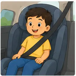 Child wearing a seat belt in a car