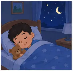 Child sleeping peacefully in bed
