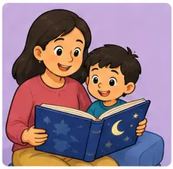 Grandmother reading a bedtime story to a child
