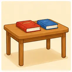 Table with books for home vocabulary