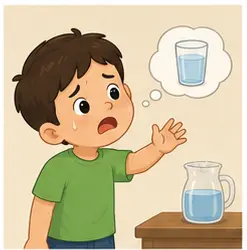 Thirsty child illustration for daily life vocabulary for kids