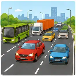 Busy road with many vehicles