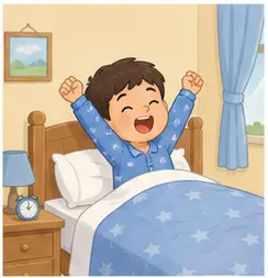Wake up illustration for daily life vocabulary for kids