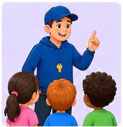 Coach teaching children a playground game