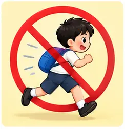 Classroom safety illustration showing children should not run