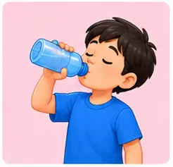 Child drinking water after playing