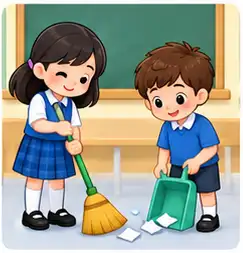 Children keeping their classroom clean