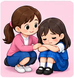 Kind child helping a classmate