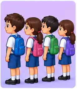Children lining up in a straight row at school