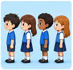 Children standing in a line for teacher rules vocabulary for kids