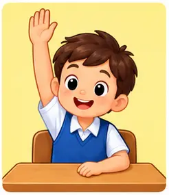 Student raising a hand for teacher rules vocabulary for kids