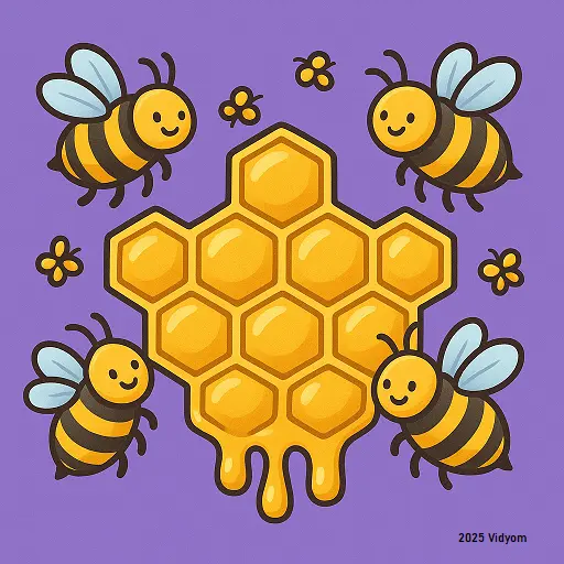 Bees around a honeycomb