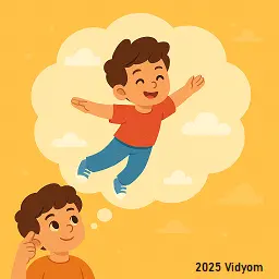 Child imagining flying without machines