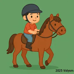Child riding a horse with helmet