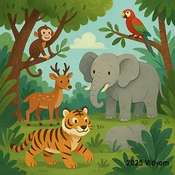 Jungle scene with wild animals