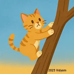 Cat climbing on a tree branch