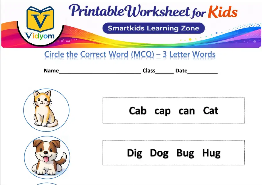 3 letter words worksheet preview for Pre-KG kids