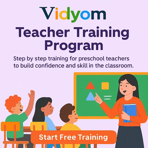Vidyom Teacher Training Program banner – Learn to teach Pre-KG, LKG and UKG with free training and certificate