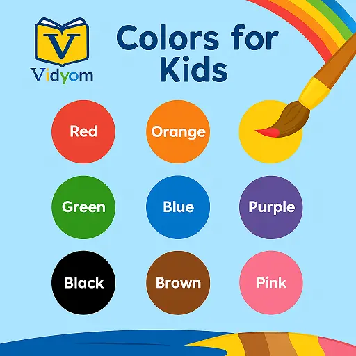 Colors for Kids Lesson 2 – Learn Red, Blue, Green, Yellow, and more with rainbow and paintbrush – Vidyom Kids Learning App