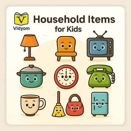 Household Items for Kids – Learn about Lamp, Chair, TV, and Fridge with Pictures – Vidyom Kids Learning App