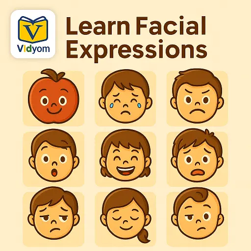 Learn Facial Expressions for Kids – Happy, Sad, Angry, and Surprised Faces – Vidyom Kids Learning App