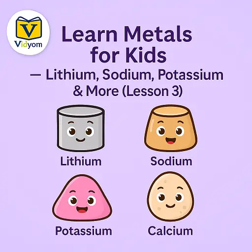 Learn Metals for Kids – Lithium, Sodium, Potassium, and Calcium – Pictures and Sounds – Vidyom Kids Learning App