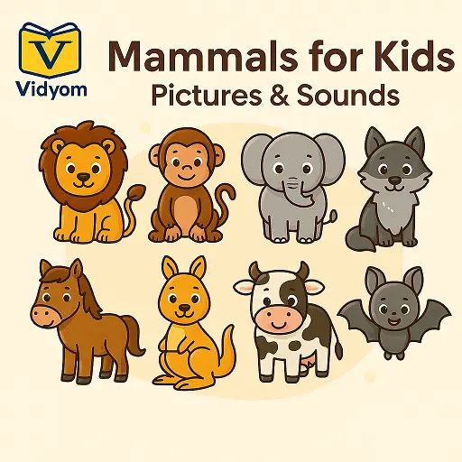 Mammals for Kids – Learn Lion, Elephant, Monkey, and Cow with Pictures and Sounds – Vidyom Kids Learning App
