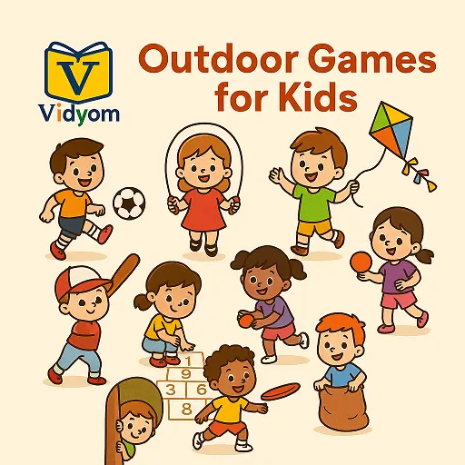 Outdoor Games for Kids – Learn about football, skipping, and kite flying with fun pictures – Vidyom Kids Learning App