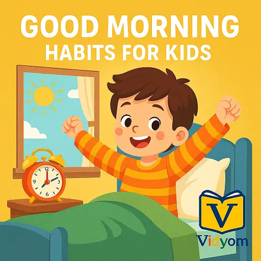 good morning habits for kids – brushing teeth, eating breakfast, and greeting parents in morning light