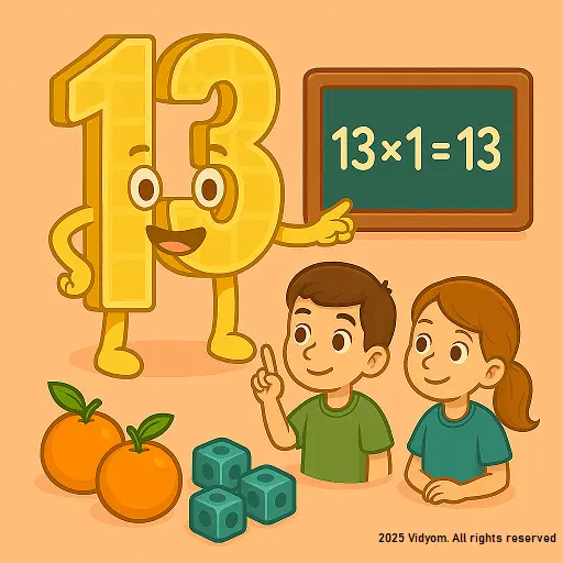 table of 13 for kids – 13× table with cheerful numbers and star counters