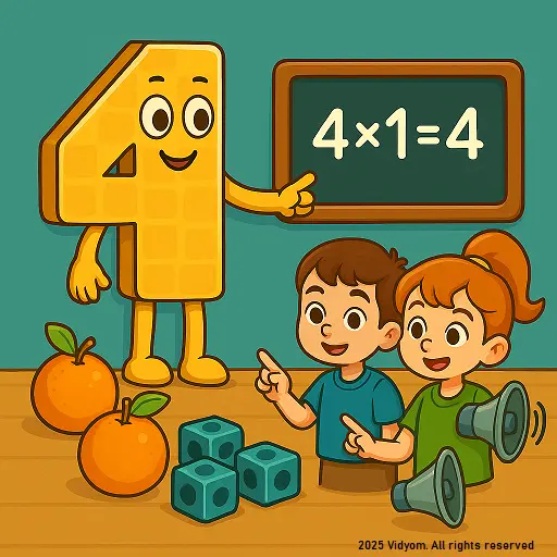 table of 4 for kids – 4× table with friendly number icons and building blocks