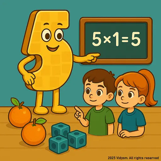 table of 5 for kids – 5× table with happy numbers and coin-style counters