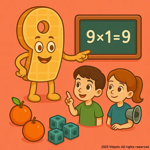 table of 9 for kids – 9× table with playful numbers and finger-trick hints