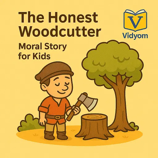 the honest woodcutter story for kids – woodcutter near river with golden and silver axes offered by goddess