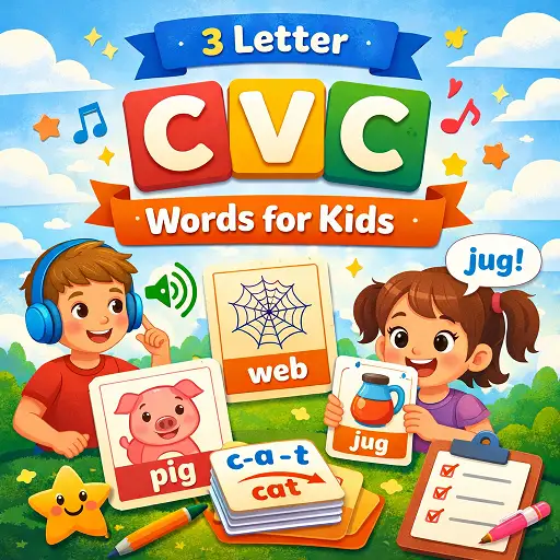 3 letter CVC words for kids – audio flip cards for phonics blending practice