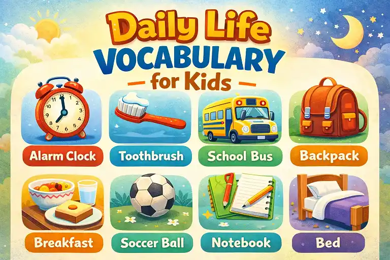 kids learning everyday English words with pictures and audio support