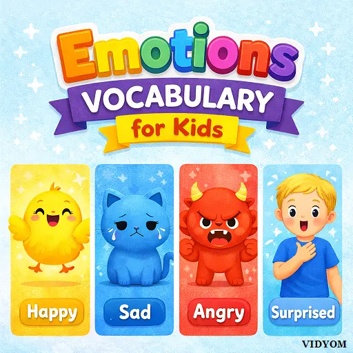 feelings vocabulary for kids showing happy and sad emotions with smiling face and crying face flashcards