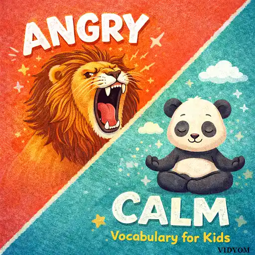 angry calm vocabulary for kids showing angry face and calm face with simple emotion icons