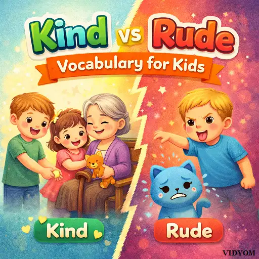 kind rude vocabulary for kids showing kind helping kid and rude shouting kid with emotion cards