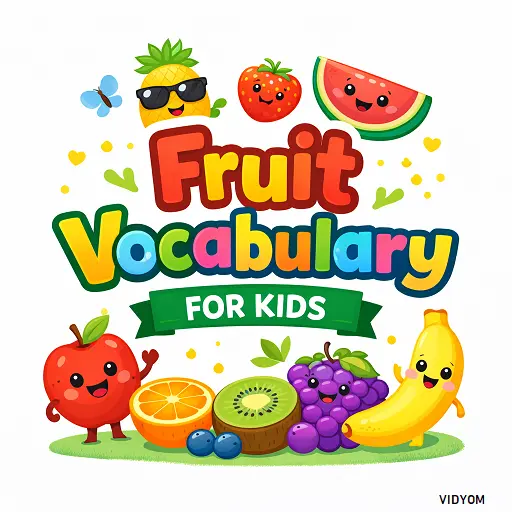 fruit vocabulary for kids hero image with a child learning fruit names using picture cards and audio icons
