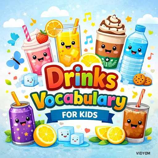 drinks vocabulary for kids hero image with a child learning drink names using picture cards and audio icons