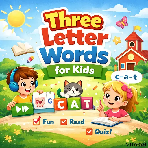 three letter words for kids hero image with flip cards, letter blocks, and audio learning for early readers