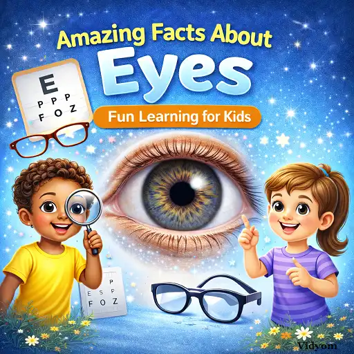 eyes fact for kids – realistic human eye with kids learning, “Fun Learning for Kids” poster
